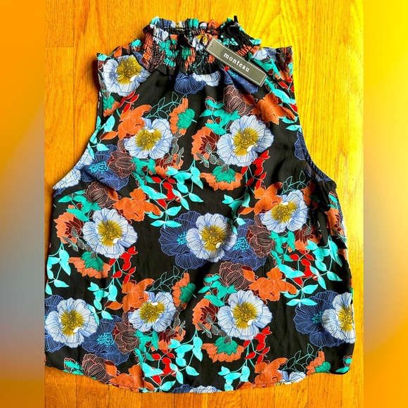 Monteau Tops - Monteau multicolored floral and black sleeveless blouse size XL